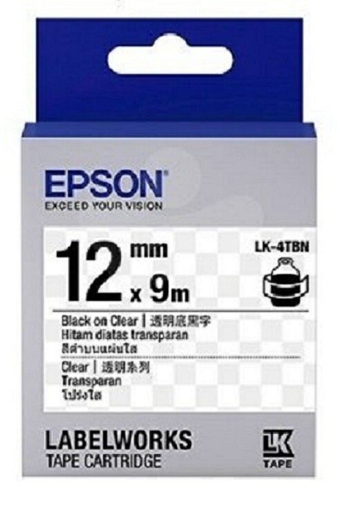 EPSON LK-4TBN S654408標籤帶 透明系列-透明底黑字12mm (3入裝)