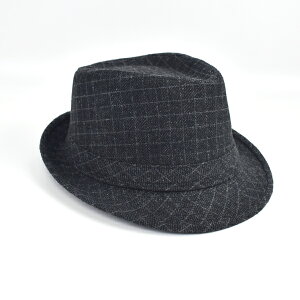 紳士帽 黑底灰格線毛呢材質【NHB22】