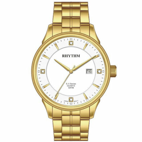Rhythm 日本麗聲鐘時針 大眾系列日期顯示時尚腕錶 (GS1608S06) 金x白 / 26mm｜樂天全館特惠中★指定刷卡回饋10%