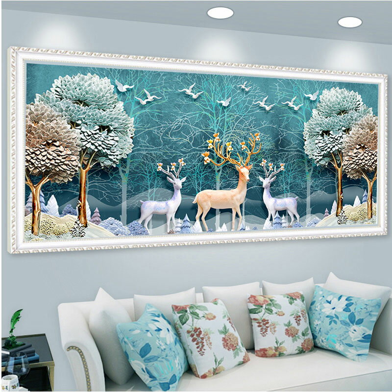 十字繡新款麋鹿客廳臥室簡約大幅風景鉆石畫滿鉆5d點貼鉆石繡