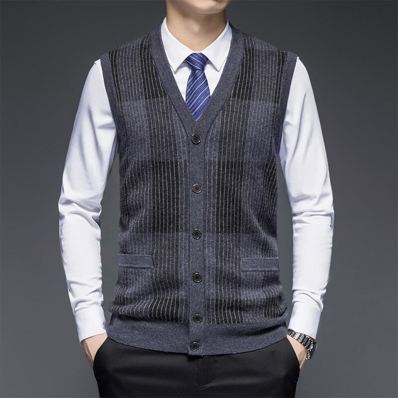 現貨+預購 100%羊毛背心羊毛衫上衣-格紋拼色格子針織防寒保暖男背心外套4色74do2【獨家進口】【米蘭精品】