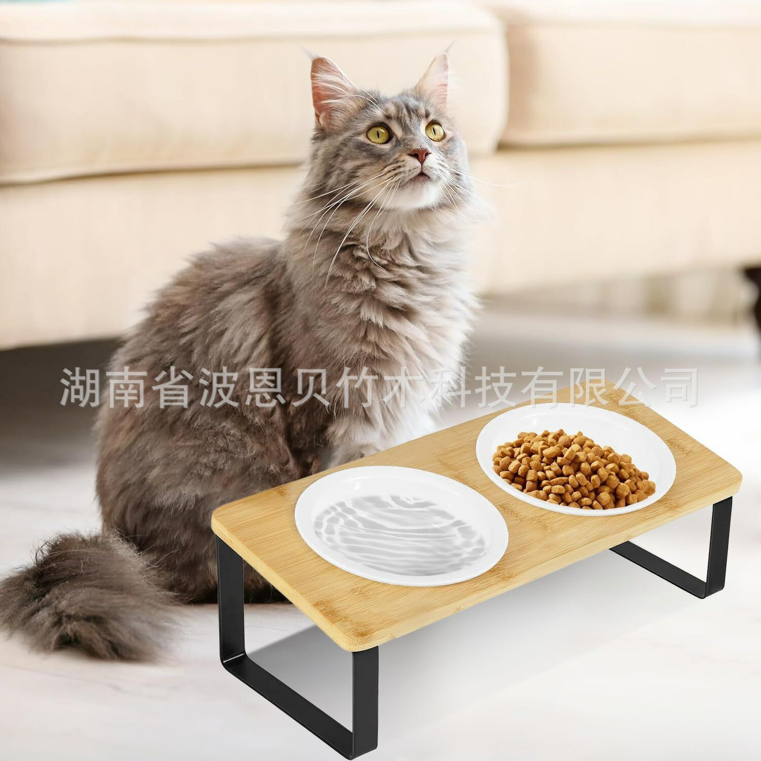 竹製寵物餵食架高腳寵物投餵器餵食水碗貓狗通用餐架