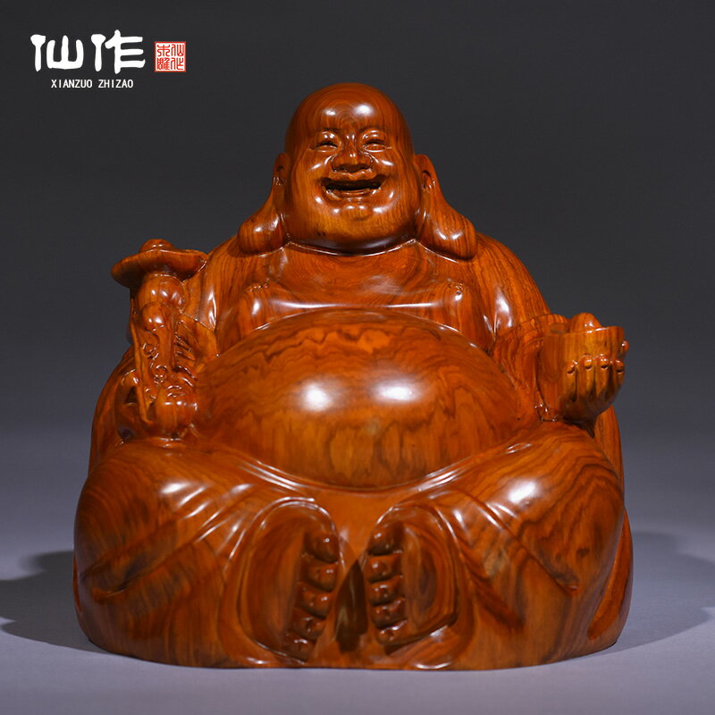 黃花梨木雕彌勒佛像擺件客廳紅木布袋坐笑佛家居擺設招財工藝品