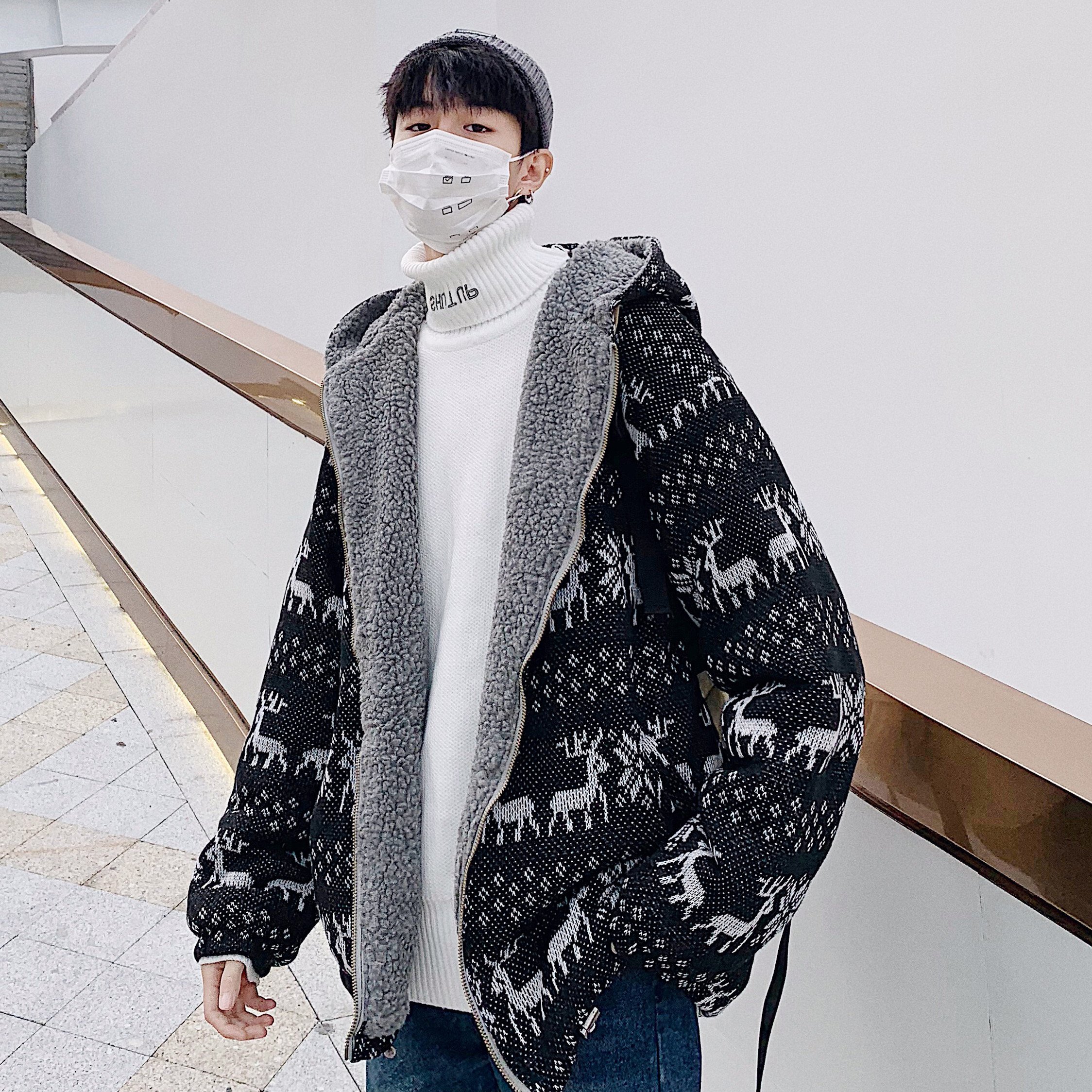 FINDSENSE品牌 秋冬季 新款 韓國 嘻哈純色 個性 長袖 運動 小鹿 寬鬆顯瘦 棉衣外套 時尚 潮流上衣