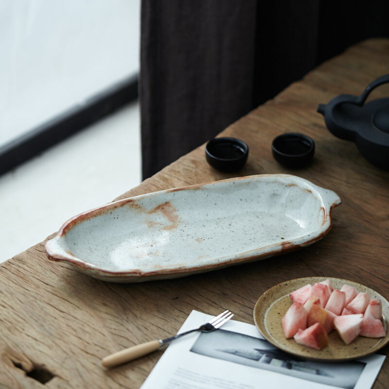 出口日本手工陶盤魚盤不規則壽司盤沙拉盤米其林廚師擺盤1入