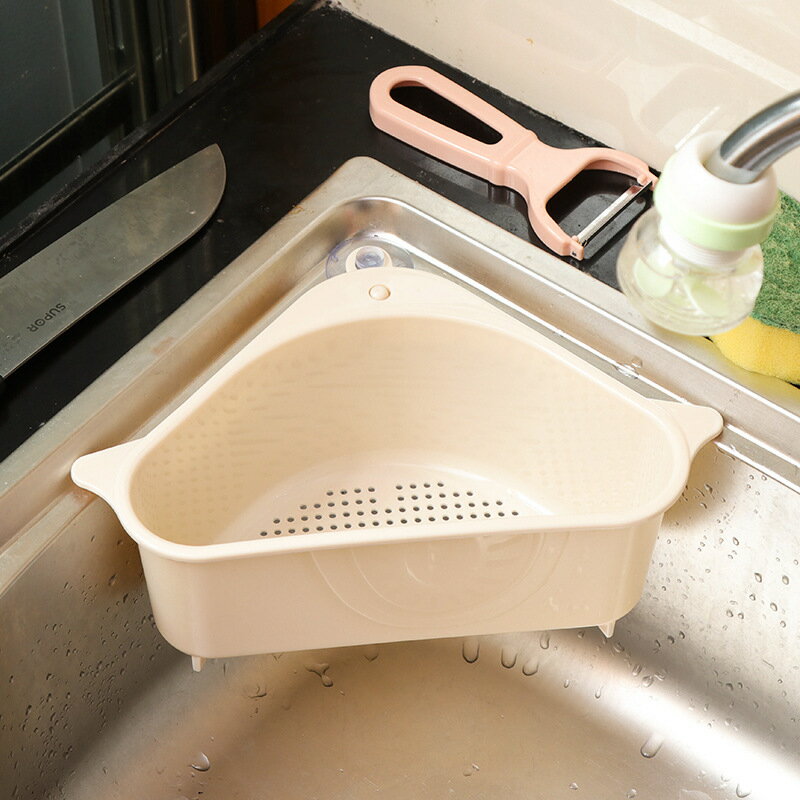廚房水槽瀝水收納置物架塑料三角吸盤海綿架洗碗池抹布掛架瀝水籃