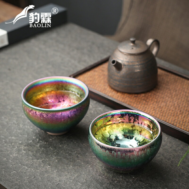 建陽建盞茶杯純手工曜變彩金油滴金盞缽碗天目鐵胎茶盞主人杯單杯