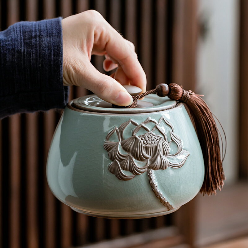 哥窯茶葉罐陶瓷密封罐家用中號防潮儲存罐子普洱茶紅茶綠茶收納盒