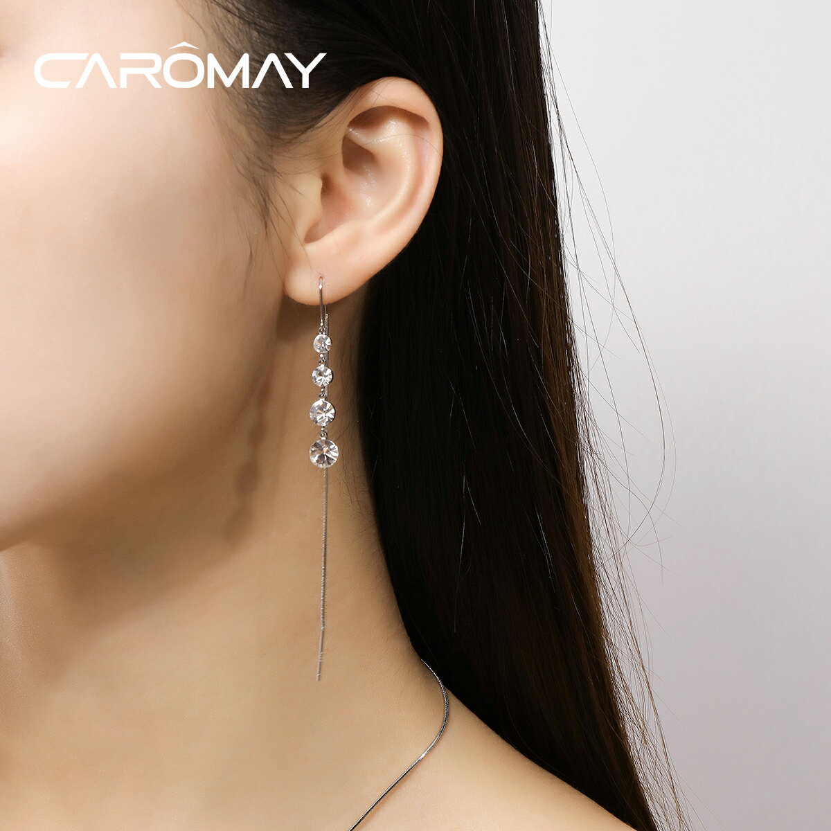 CAROMAY輕奢高級鏈條流蘇耳線耳環女925銀針耳釘長款顯臉瘦的耳飾