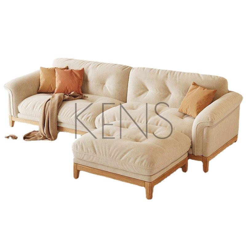 【KENS】沙發 沙發椅 貓爪布沙發網紅奶油風云朵沙發小戶型客廳三人直排實木白蠟木沙發