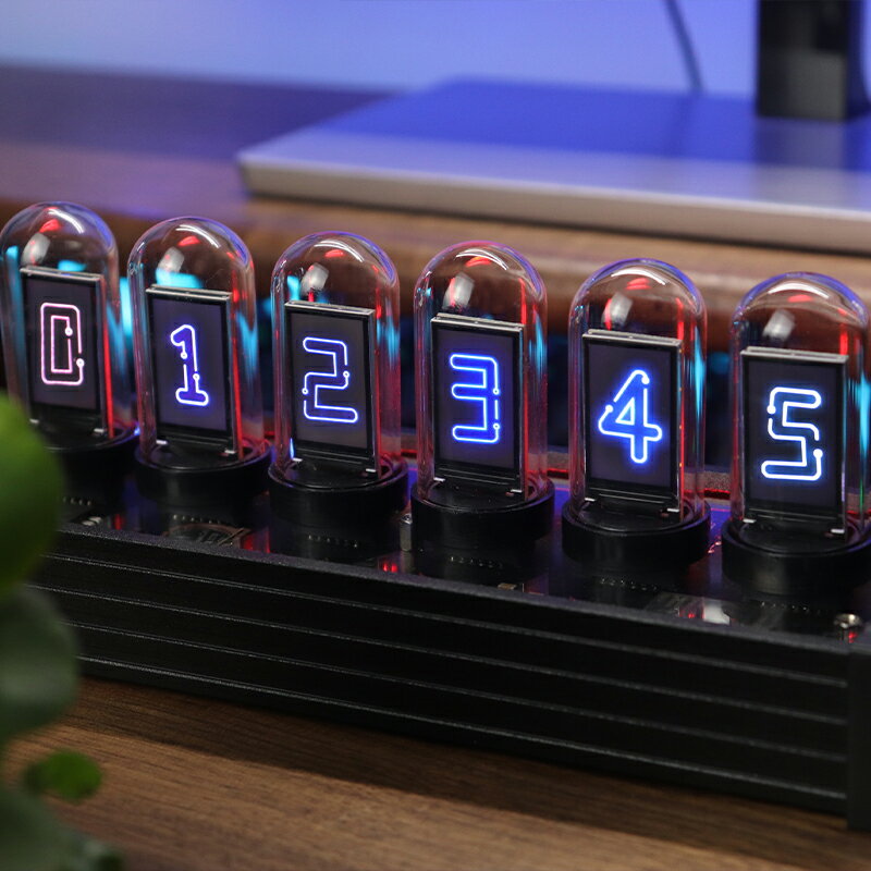 時鐘 鬧鐘 鐘錶 RGB實木擬輝光管時鐘 LED電腦桌面創意時鐘 擺件節日男朋友節日禮物 全館免運