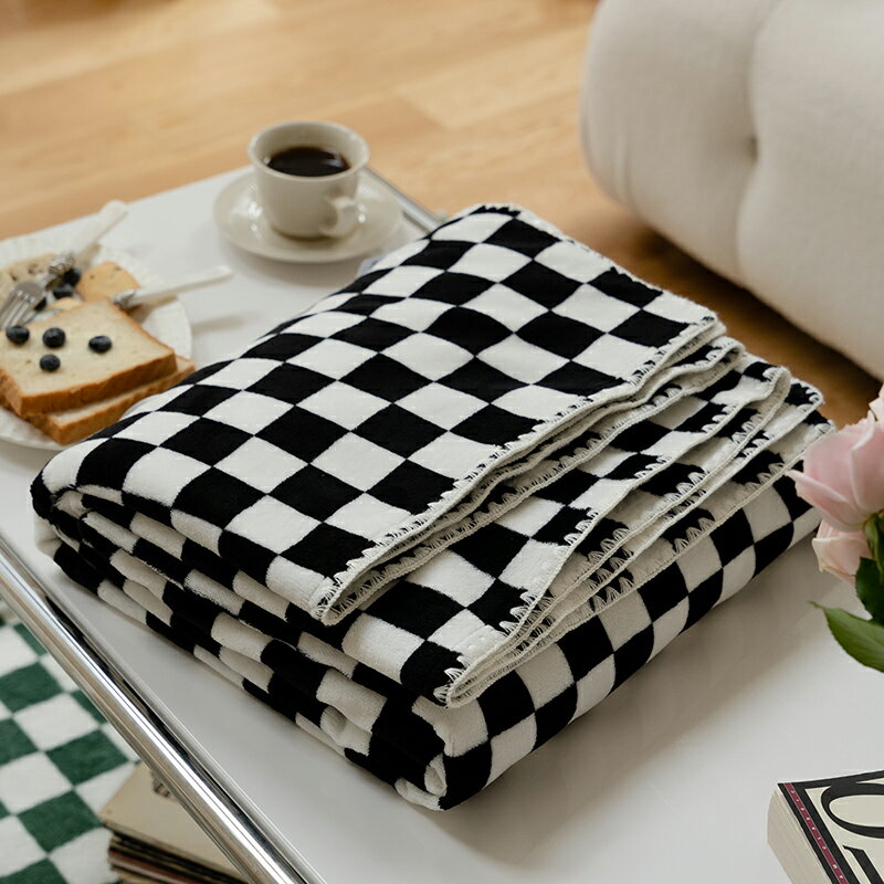 ins北歐秋冬保暖棋盤格毯子牛奶絨沙發休閑午睡毯單雙人鋪床床單