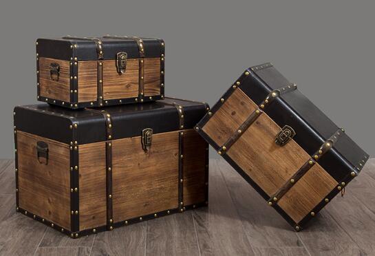 復古箱子擺件實木收納裝飾儲物箱定制藏寶箱百寶箱海盜小木箱帶鎖