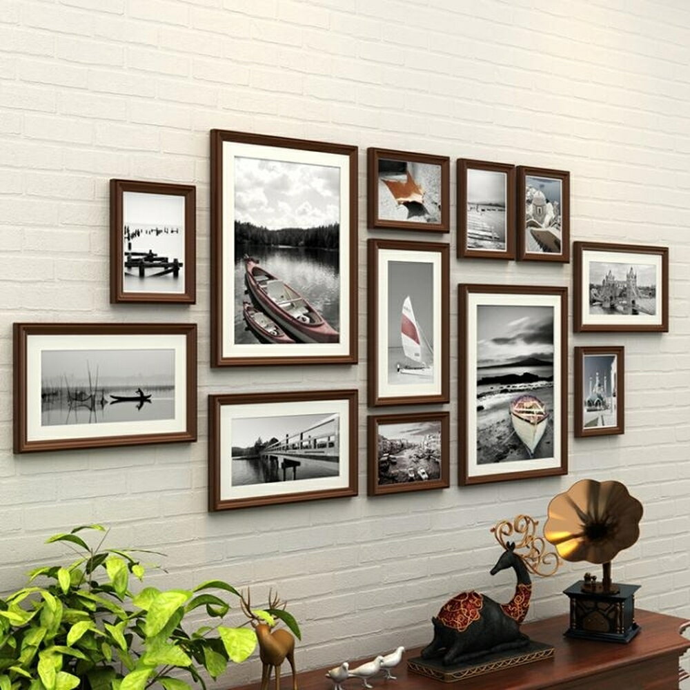 歐式實木照片墻裝飾 簡約現代相框墻 餐廳客廳相片墻創意組合掛墻 MKS 全館免運