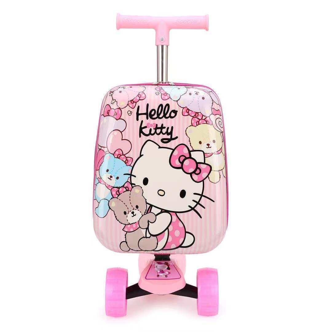 HL滑板車兒童箱拉桿箱可愛卡通拉桿旅行兒童行李可騎閃光燈輪16寸
