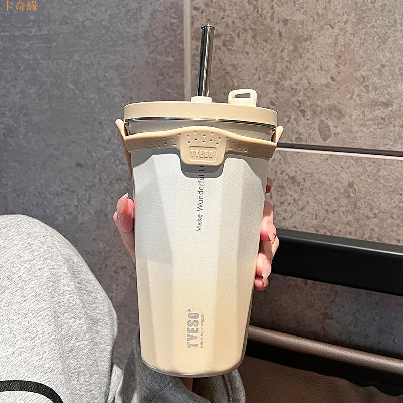 新款保溫杯不銹鋼咖啡杯高檔精緻杯子攜式外帶辦公吸管水杯女