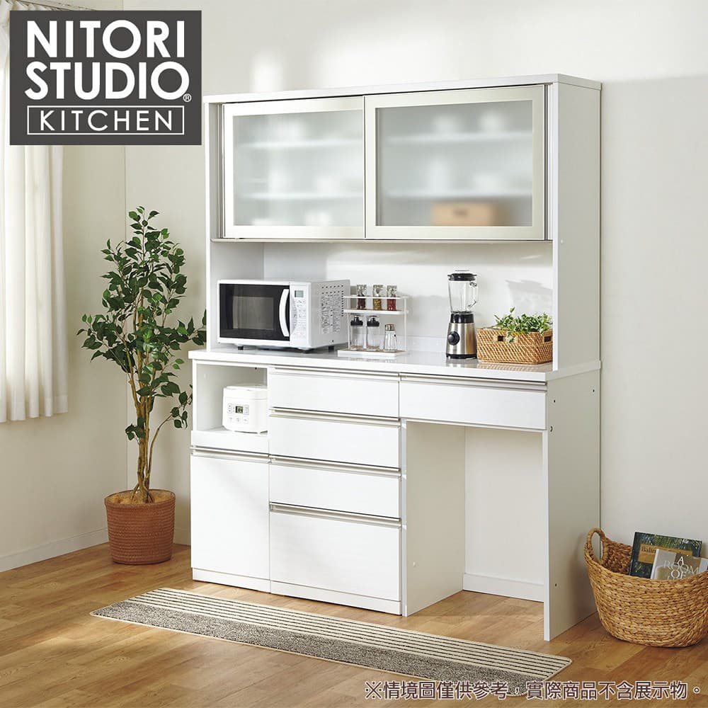 ◎組合式櫥櫃 電器櫃 LIGARE 160公分 白色 玻璃滑門 NITORI宜得利家居