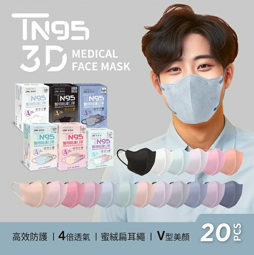 【DRX達特世】TN95醫用3D口罩-成人/兒童20入(顏色/尺寸任選)