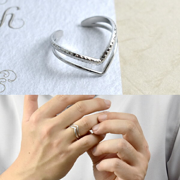 鋼戒 鏤空雙V可調戒指【NC272】