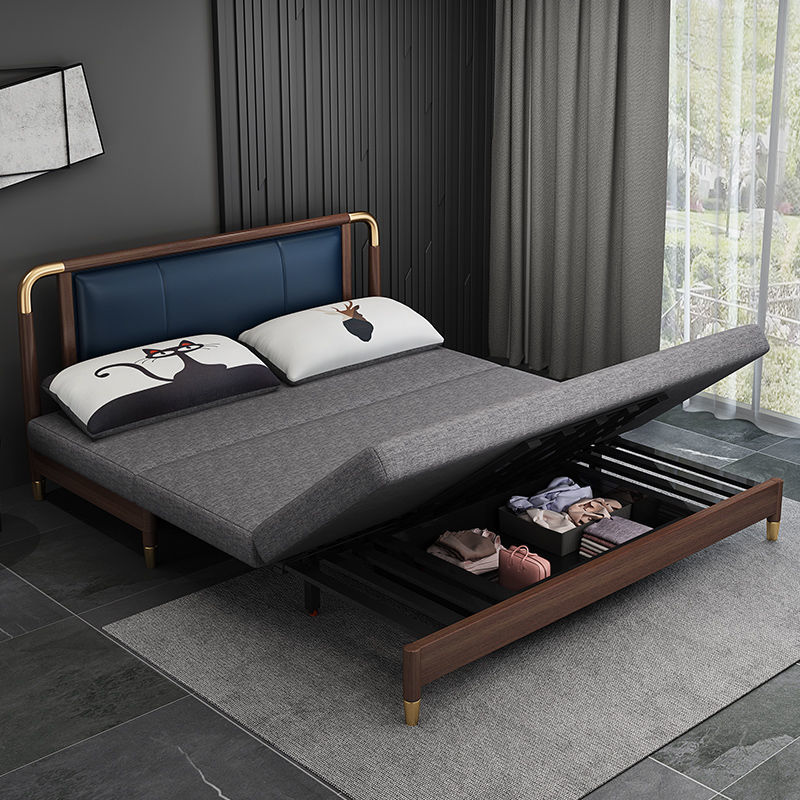 新中式輕奢實木沙發床小戶型客廳坐臥多功能推拉可折疊單雙人兩用