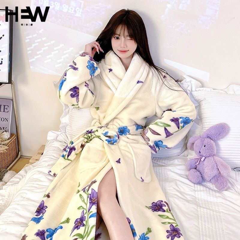 珊瑚絨睡裙女冬季甜美公主風睡衣加絨加厚長款睡袍可外穿家居服女