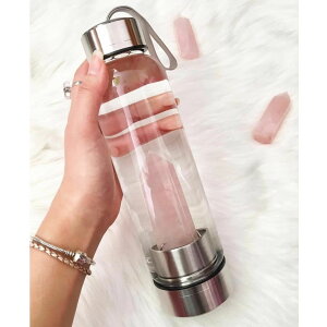 【粉水晶】天然水晶能量瓶 礦石水瓶 能量水晶玻璃水瓶