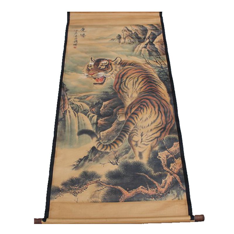 仿古字畫國畫山水人物卷軸畫下山虎圖客廳書房辦公室中堂裝飾掛畫| 協貿