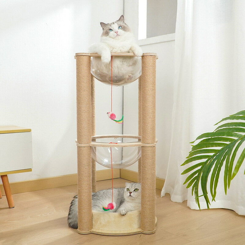 開發票 貓爬架 多層雙太空艙貓爬架貓窩貓別墅木質大型三層貓架抓柱磨爪貓咪玩具