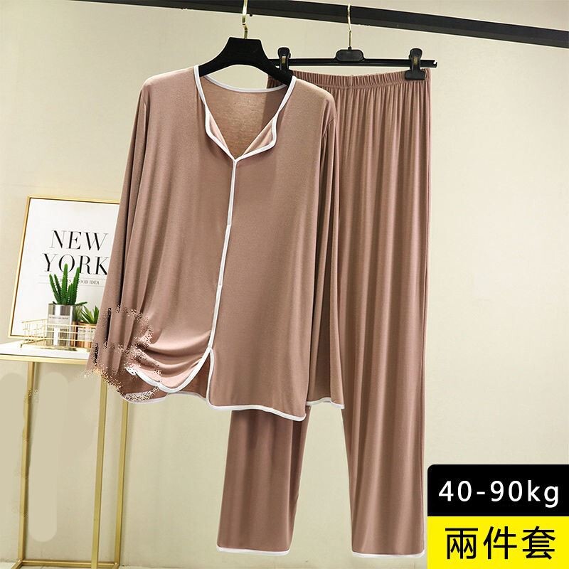 莫代爾睡衣套裝女 長袖睡衣 長褲 寬鬆居家服女 外穿 家居服兩件套
