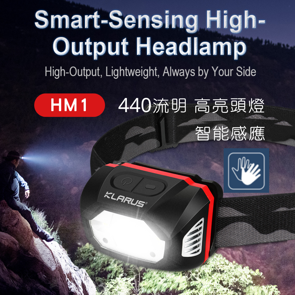【錸特光電】KLARUS HM1 440流明 揮手感應 可充電 高亮LED 輕量頭燈 紅光 防水 登山 露營 釣魚頭燈