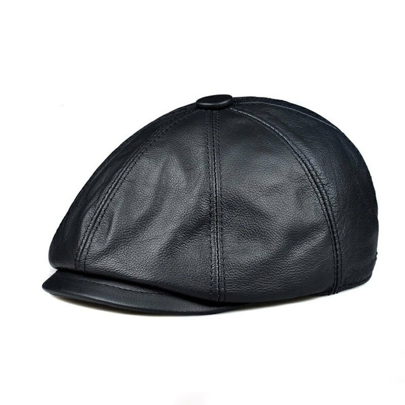 現貨+預購 貝雷帽真皮鴨舌帽-頭層牛皮復古圓頂八角帽男帽子3色74il5【獨家進口】【米蘭精品】