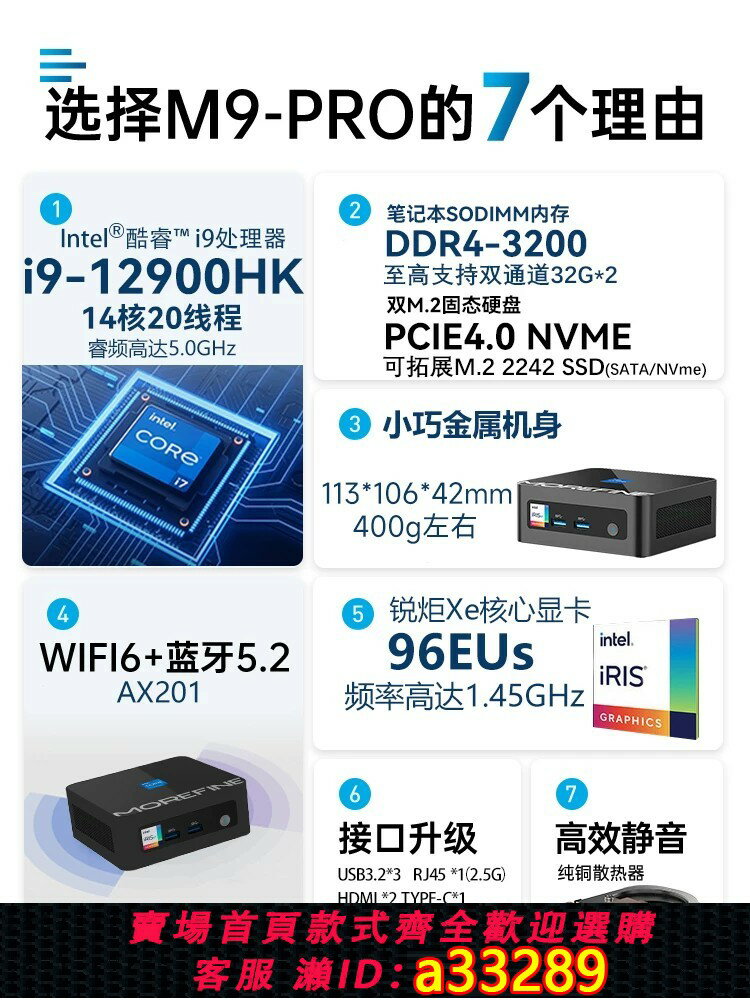 【可打統編 公司貨】MOREFINE摩方12代12900H迷你主機13代i7-13620H酷睿12450H辦公遊戲家用mini PC小電腦M9pro官方旗艦店準系統