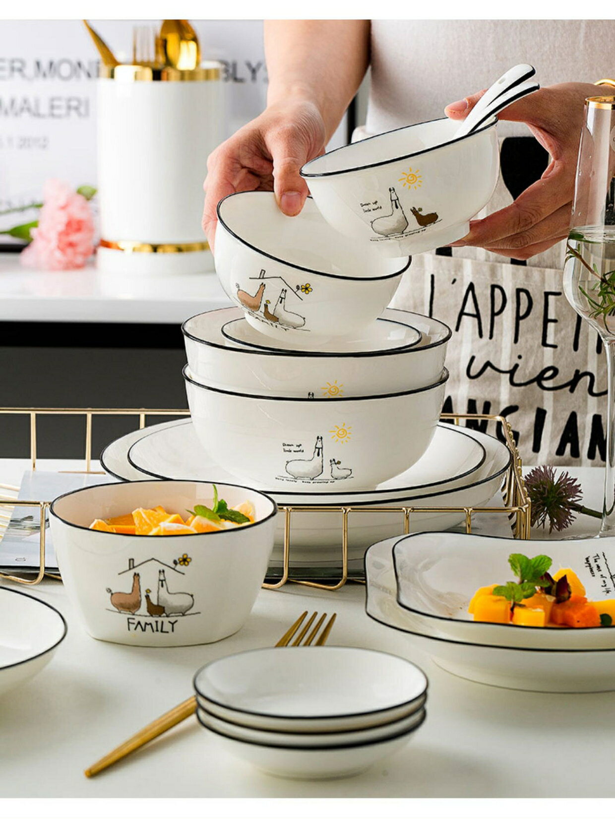 碗碟套裝家用輕奢高檔餐具碗盤組合現代簡約陶瓷飯碗盤子喬遷送禮