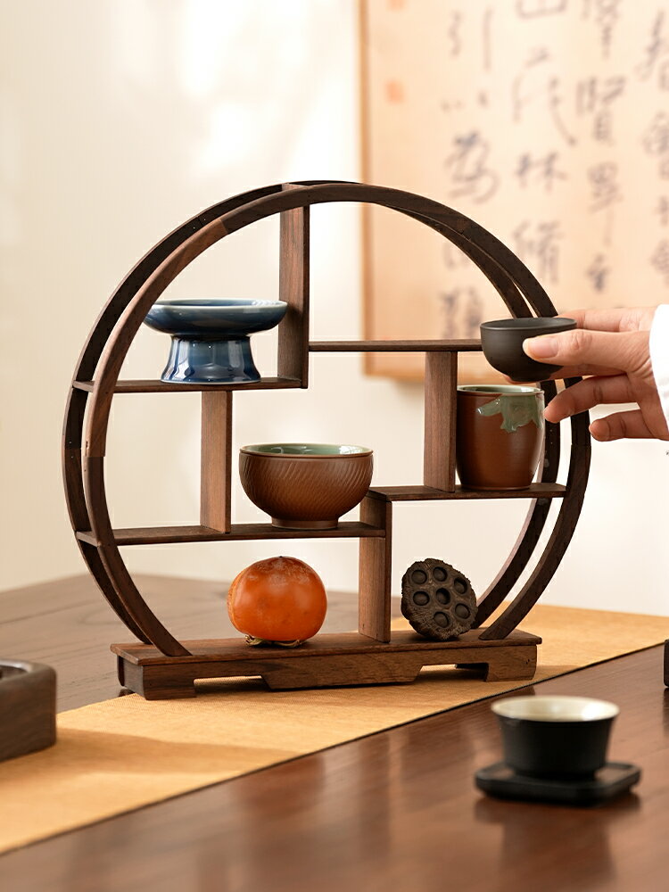 實木桌面博古架小型擺件茶具茶葉架多寶閣紫砂茶壺展示架子置物架