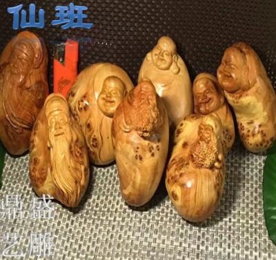 定製 崖柏根雕達摩手把件 太行崖柏留疤收藏擺件彌勒佛把玩雕刻精品1入