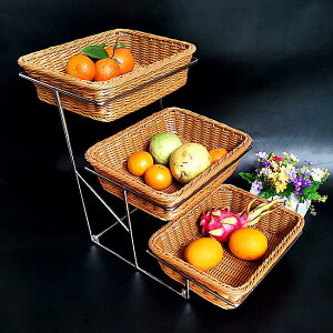 酒店時尚創意三層面包點心水果籃帶蓋自助餐水果盤多層食物展示架
