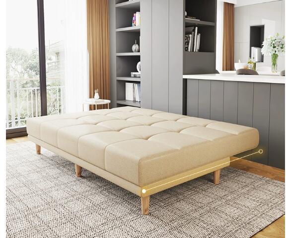 客廳多功能科技佈實木可摺疊租房單雙人兩用科技佈藝沙發床小戶型