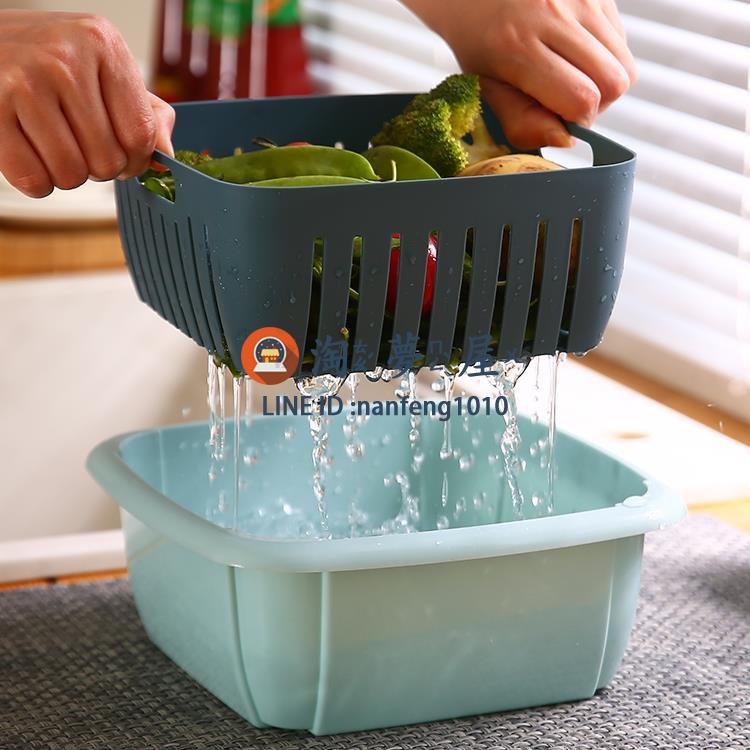 【3個裝】家用雙層洗菜籃瀝水籃塑膠洗水果盤帶蓋防塵收納盒保鮮盒【淘夢屋】