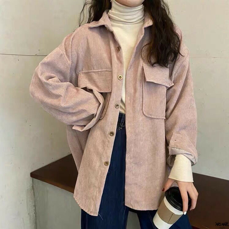 外套 女裝 休閒外套 時尚外套 保暖外套  女百搭寬鬆秋冬厚款燈芯絨襯衫外穿襯衣外套女小眾上衣春秋長袖 5