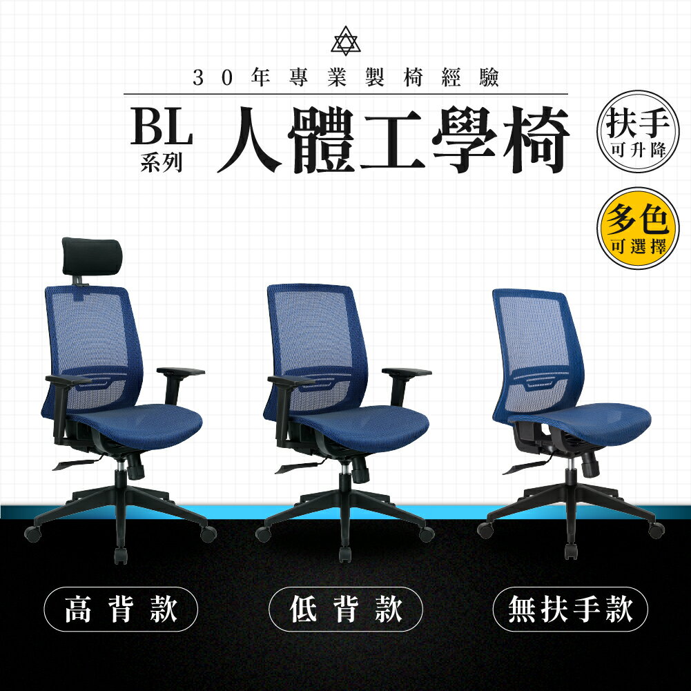 【專業辦公椅】人體工學椅-BL系列｜多款多色 扶手升降 彈性網布 會議椅 工作椅 電腦椅 台灣品牌