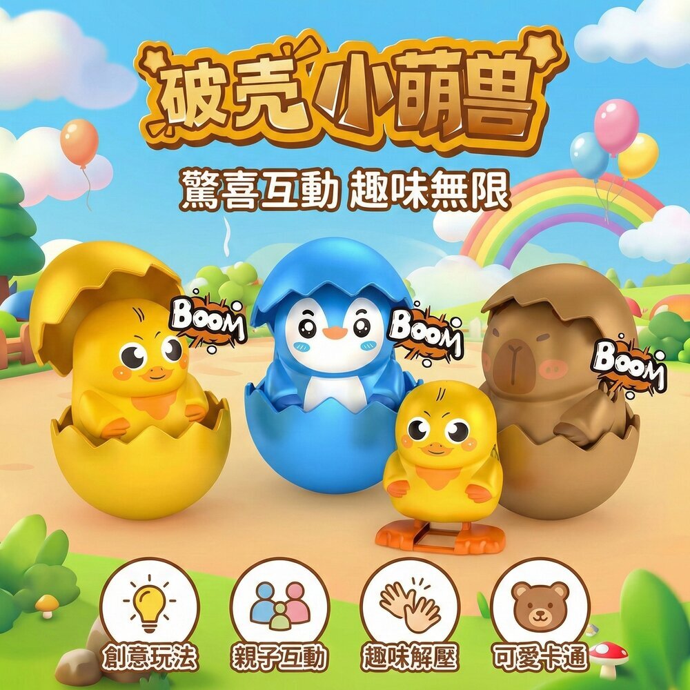 破殼小萌獸 扭蛋玩具 任選款 企鵝小鴨水豚 驚喜彈出 潮玩公仔 兒童玩具 台灣現貨 1
