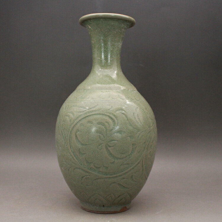 宋耀州窯青釉刻花玉壺春瓶花口瓶古董古玩仿古陶瓷器收藏擺件| 協貿國際