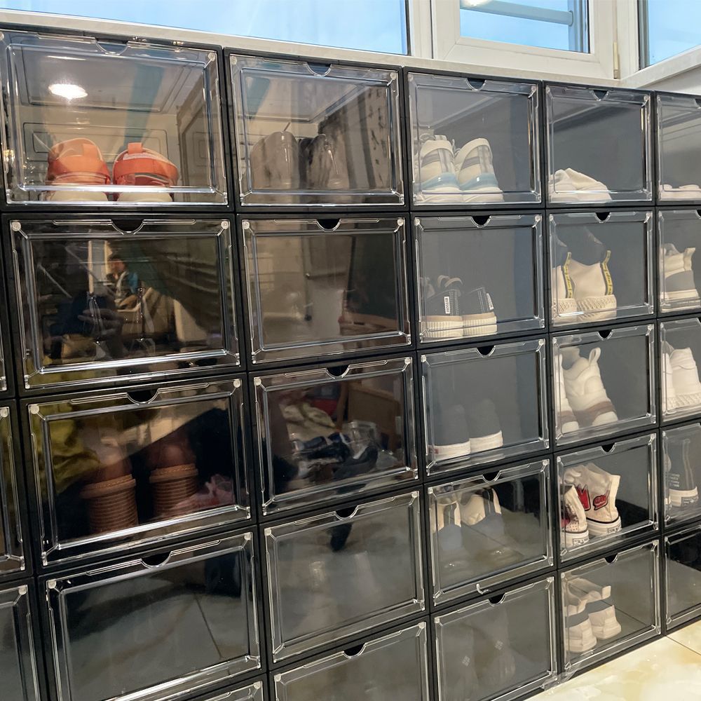 楓林宜居 透明鞋盒加厚省空間AJ鞋架鞋柜側開柜磁吸硬塑料抽屜式鞋子收納盒