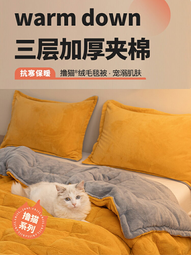 擼貓三層加厚牛奶絨毛毯午睡毯辦公室毯子秋冬季法蘭絨床單人被子