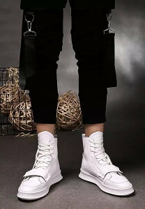 FINDSENSE品牌 秋冬款 新款 日本 男 高品質 厚底增高 個性 拉鏈 百搭 舒適 休閒高幫鞋 潮流鞋子