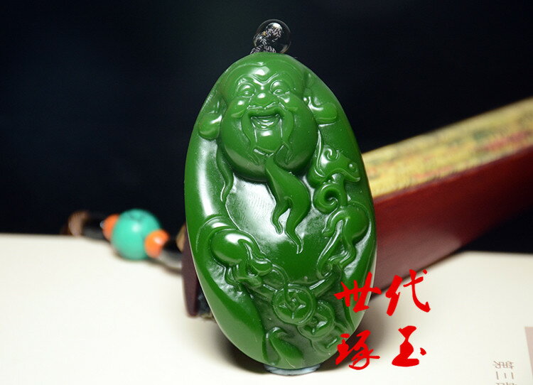 和田玉招財進寶財神手把件碧玉如意財神把件玉石原石財神爺手玩件