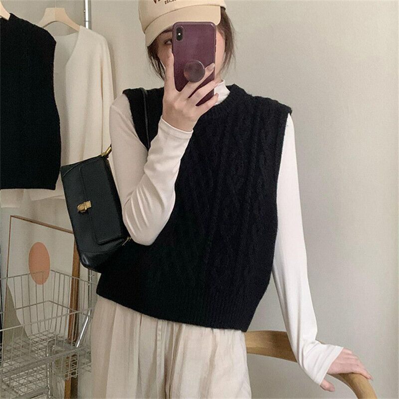 【巴黎精品】現貨+預購 毛衣背心無袖針織衫-復古慵懶風麻花百搭女上衣4色a1dh78