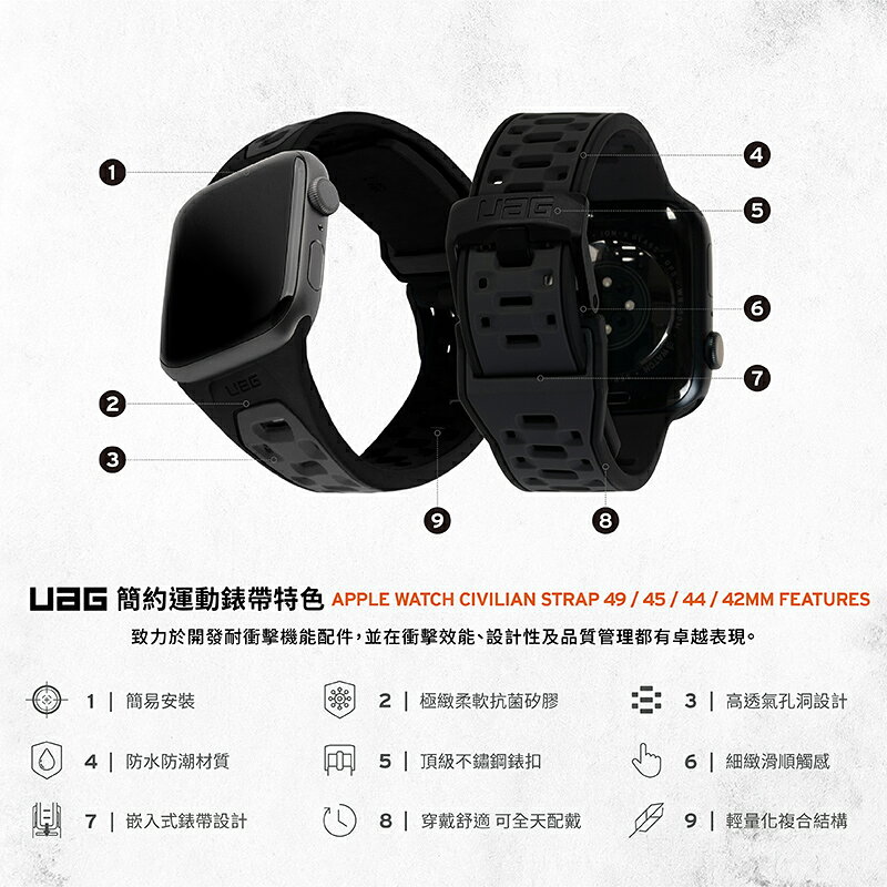 UAG 簡約 運動 錶帶 civilian 矽膠 Apple Watch 適用 42 44 45 49 mm 2
