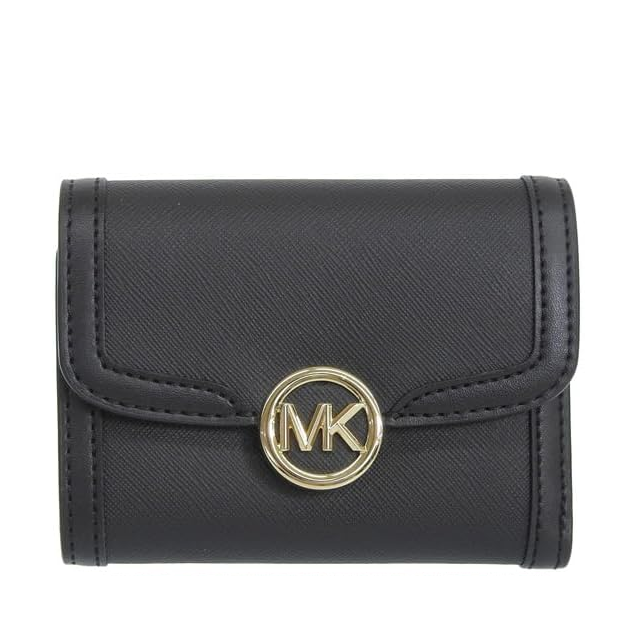 MICHAEL KORS 三摺短夾 十字紋防刮PVC塗層帆布 短夾 錢包 皮包 M33149 黑色MK(現貨)▶指定Outlet商品5折起☆現貨【送禮首選★APP下單點數4倍送】
