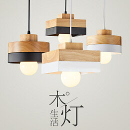 北歐 實木圓方田園吊燈